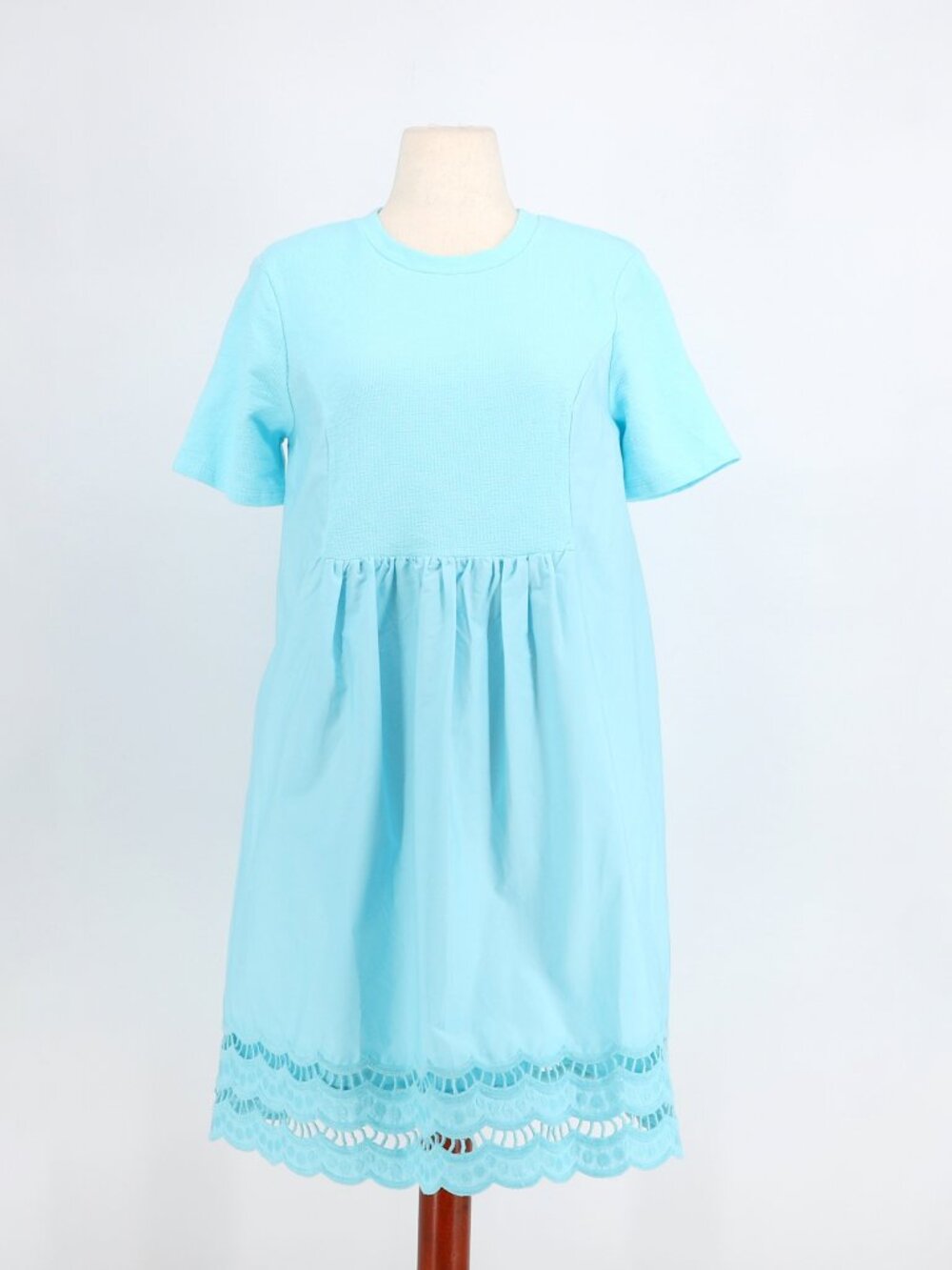 ENGLISH FACTORY Mix Media Scallop Lace Mini Dress in Aqua Blue Size L